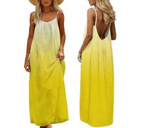 AMhomely Maxivestidos para mujer, camisola sin mangas, a cuadros, vestido largo de verano, sin espalda, algodón, lino, suelto, vestido de baño, D19 amarillo, L