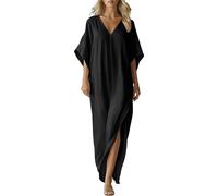 AMhomely Maxivestidos para mujer del Reino Unido - Vestido largo de algodón y lino, ajuste holgado, manga corta, vestido recto con abertura lateral, trajes casuales de verano para vacaciones, Sss