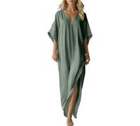 AMhomely Maxivestidos para mujer del Reino Unido - Vestido largo de algodón y lino, ajuste holgado, manga corta, vestido recto con abertura lateral, trajes casuales de verano para vacaciones, Sss