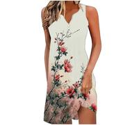 AMhomely Minivestido de verano para mujer, estilo bohemio, estampado floral, cuello en V, sin mangas, cintura alta, vestido corto, 03- Multicolor, S