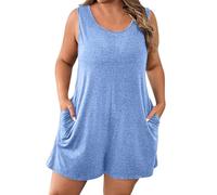 AMhomely Overol casual de verano para mujer, overol corto de lino suelto, trajes de playa, viajes, vacaciones, playa, P26 azul cielo, 5XL