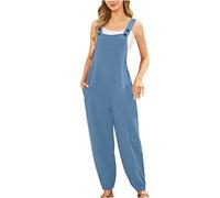 AMhomely Overol casual suelto para mujer, sin mangas, pierna ancha, color liso, suave, para vacaciones, P32 azul cielo, M