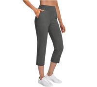 AMhomely Pantalones capri elásticos de golf para mujer, con bolsillos, cintura elástica, pantalones cortos casuales para viajes y caminatas, P29 Gris Oscuro, XXL