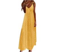 AMhomely Vestido largo de verano con ojales para mujer, casual, sin mangas, ajuste holgado, color liso, para vacaciones en la playa, vacaciones, B10 amarillo, L