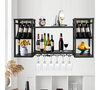 amhricho Botellero de Pared, Botellero de Metal de Doble Capa con 5 Porta Copas de Vino, Adecuado para Bar en Casa, Comedor, Cocina, Sala de Estar (Black, 120 * 25 * 60CM)