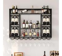 amhricho Botellero de Pared, Estante Colgante de Estilo Industrial, Estante Flotante para Barra, Estante para Copas de Vino, Adecuado para El hogar, Restaurante, Bar (Black, 80 * 25 * 70CM)