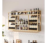 amhricho Botellero de Pared, Estante Colgante de Estilo Industrial, Estante Flotante para Barra, Estante para Copas de Vino, Adecuado para El hogar, Restaurante, Bar (Gold, 160 * 25 * 70CM)