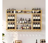 amhricho Botellero de Pared, Estante Colgante de Estilo Industrial, Estante Flotante para Barra, Estante para Copas de Vino, Adecuado para El hogar, Restaurante, Bar (Gold, 120 * 25 * 70CM)