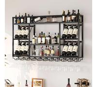 amhricho Botellero de Pared, Estante Colgante de Estilo Industrial, Estante Flotante para Barra, Estante para Copas de Vino, Adecuado para El hogar, Restaurante, Bar (Black, 120 * 25 * 70CM)