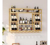 amhricho Botellero de Pared, Estante Colgante de Estilo Industrial, Estante Flotante para Barra, Estante para Copas de Vino, Adecuado para El hogar, Restaurante, Bar (Gold, 100 * 25 * 70CM)