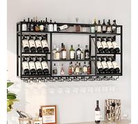amhricho Botellero de Pared, Estante Colgante de Estilo Industrial, Estante Flotante para Barra, Estante para Copas de Vino, Adecuado para El hogar, Restaurante, Bar (Black, 140 * 20 * 70CM)
