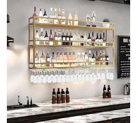 amhricho Botellero Industrial Montado En La Pared, 3 Niveles Estante Multifuncional para Exhibición De Vinos, Estante para Botellas De Vino Montado En La Pared (Gold, 100 * 25 * 90CM)