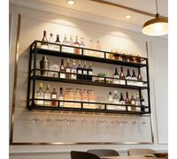 amhricho Botellero Industrial Montado En La Pared, 3 Niveles Estante Multifuncional para Exhibición De Vinos, Estante para Botellas De Vino Montado En La Pared (Black, 180 * 25 * 90CM)
