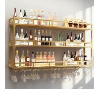 amhricho Botellero Industrial Montado En La Pared, 3 Niveles Estante Multifuncional para Exhibición De Vinos, Estante para Botellas De Vino Montado En La Pared (Gold, 120 * 25 * 90CM)
