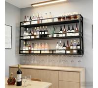 amhricho Botellero Industrial Montado En La Pared, 3 Niveles Estante Multifuncional para Exhibición De Vinos, Estante para Botellas De Vino Montado En La Pared (Black, 150 * 25 * 90CM)