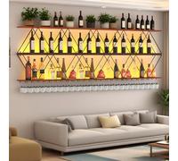 amhricho Botellero Soporte Montado En La Pared, 3 Niveles Estante Multifuncional para Exhibición De Vinos, Estante para Botellas De Vino Montado En La Pared (Black, 150 * 20 * 80CM)