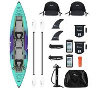 Amiaire Kayak Hinchable 2 Personas 420 cm - Kayak Inflable Doble Drop Stitch con Remos, Asientos, Bomba, Quillas y Bolsas Estancas - Kayak para Lago, Río y Mar - Pack Completo