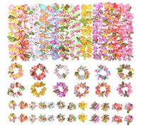 Amicably 48 piezas de decoraciones de fiesta hawaiana Leis, collar de flores hawaianas, pulseras de flores, diadema, para fiesta tropical hawaiana, fiesta temática de playa, fiesta hawaiana, bar