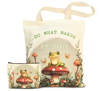AmiCera Bolsas de mano para mujer, bonita bolsa de lona para ir de compras y trabajar, Seta y rana (con bolsa de maquillaje), 35x38x1 centimeters, Formal