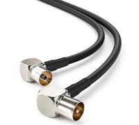 AmiCera Cable coaxial de antena de TV de 3 m, doble apantallamiento, cable de televisión con conector IEC a conector IEC hembra de 90°, RG174 cable coaxial para receptor de TV, HDTV, radio DVB-S