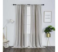 Amidoudou 1 par de Cortinas Bohemias de Lino y algodón con borlas, Cortinas semiopacas para Dormitorio y Sala de Estar (Beige y café, 2 Unidades de 54 x 90 Pulgadas)