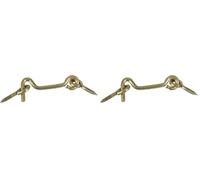 Amig - Aldabilla Retenida Dorada Mod. 5 con 2 Hembrillas de Acabado Latonado para Contraventanas · Diámetro Ø3,5 x 50 mm - Cierre de Seguridad Anti Golpes y Roturas para Ventanas (Paquete de 2)