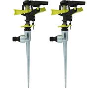 Amig - Aspersor Sectorial con Cabeza - Pincho Metálico Ideal para Clavar en el Césped - 300 mm - Superficie de Riego de hasta 243 m² - Plástico ABS - Verde Pistacho y Negro (Paquete de 2)