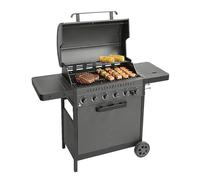Amig - Barbacoa de gas IGNIS 6+1-135 x 55 x 110 cm - Superficie de cocción 72 x 38 cm - Con termómetro, bandeja lateral y ruedas - Parrilla de Acero - Negro