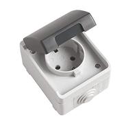 Amig - Base de Enchufe Schuko Simple de Sobreponer Estanca IP54 con Tapa Mod.3600 - Voltaje Máx 230V - Anti Humedad Apta para Exterior e Interior - Ideal para Terrazas, Jardines, Garajes o Trasteros