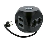 Amig - Base Múltiple de Sobremesa con Interruptor Mod.5540 con 6 Enchufes + 2 Tomas USB, Regleta con Forma de Cubo con Protección de Sobretensión, Medidas: 12 x 12 x 12 cm, Voltaje Máx: 250 V, Negro