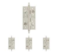 Amig - Bisagra de Seguridad - 150 x 82 x 3 mm - Cantos Cuadrados - Con Remate Decorativo - Sujeta Puertas de Entrada con Firmeza - Acero Plateado Brillante (Paquete de 4)