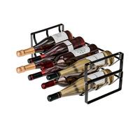 Amig - Botellero Apilable para 8 Botellas - Pack de 2 Estanterías de Acero Negro - Organizador para Botellas de Vino en Cocina, Despensa, Comedor o Bodega - Medidas: 41 x 20,5 x 19 cm