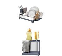 Amig Bundle Escurreplatos Siba con Bandeja y Soporte para Cubiertos + Organizador de Fregadero Noxi de Acero Inoxidable Gris