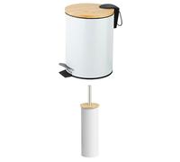 Amig Bundle Set de Baño Naturline: Cubo con Pedal 3L + Escobillero Blanco y Bambú