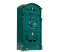 Amig - Buzón Exterior de Pared - Diseño Vintage - Tamaño Compacto para DIN A4 - Apertura Frontal con Cerradura - Aluminio - Verde - Fácil de Instalar en Puertas o Verjas - 40 x 24 x 8 cm