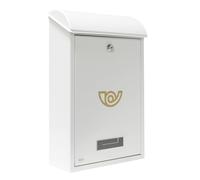 Amig - Buzón Exterior de Pared - Tamaño Compacto para DIN A4 - Apertura Frontal con Cerradura - Acero - Blanco - Fácil de Instalar en Puertas o Verjas - 40 x 24 x 8 cm