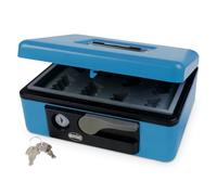 Amig - Caja de caudales Modelo 2500 | Acero | Con bandeja portamonedas | Azul | 230 x 185 x 80 mm