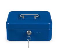 Amig - Caja de caudales - Caja de seguridad para dinero, billetes y monedas - Con bandeja portamonedas y 2 llaves - Acero - Color: Azul - 150 x 110 x 70 mm