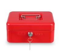 Amig - Caja de caudales - Caja de seguridad para dinero, billetes y monedas - Con bandeja portamonedas y 2 llaves - Color Rojo - Acero - 300 x 240 x 90 mm