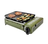 Amig - Camping Gas - Cocina Portátil - Hornillo Grill - Parrilla De Fundición De Aluminio - Con Bandeja Recoge Grasas De Acero Inoxidable - 1,8 Kw Potencia - Cartuchos B-250
