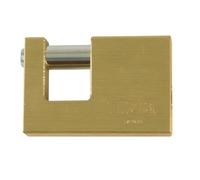 Amig - Candado de Seguridad Mod. Niza 200 - Candado Rectangular con Barra - Latón y Barra de Acero - 90 mm - Incluye 2 llaves - Cierre de Bola - Para Puertas de Camiones, Contenedores - Dorado - Mate