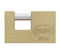 Amig - Candado de seguridad rectangular con barra - Incluye 2 llaves - Latón y arco de Acero tratado - Alta seguridad antirrobo para puertas de camiones, contenedores, obras - Ancho: 90 mm