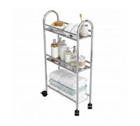 Amig - Carro de Almacenamiento para baño Mod. Brisa - 3 Alturas - Fabricado en Acero - Color Plateado - con Ruedas - para Espacios pequeños - 40,5 x 14,5 x 77 cm