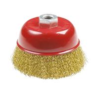 Amig - Cepillo de Vaso Mod. 35210 - 80 x 0,3 x 22 mm - Alambre de Acero Latonado - Con Casquillo Roscado M14 - Para Grandes Superficies en Caldererías y Construcción -Uso con Herramientas Portátiles