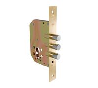 Amig - Cerradura Auxiliar de Embutir para puertas de madera - Desplazamiento 20 mm y Entrada: 50 mm. - Sin Picaporte - Acero - Latonado - Incluye Tornillería