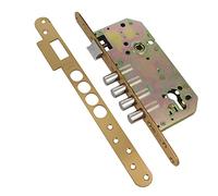 Amig - Cerradura de Embutir Con Bulones para Puertas de Madera Mod. 101-50/85 mm - Con Cilindro y Escudo de Seguridad - Picaporte Reversible - Latón Acabado en Mate