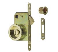 Amig - Cerradura de Embutir Mod.611 con Muletilla y Tirador de Desbloqueo para Puertas Correderas de Madera de Espesor 35-40 mm | Entrada: 50 mm | De Acero con Acabado Latonado