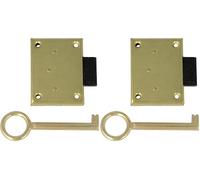 Amig - Cerradura de Embutir Para Mueble - Entrada a 35 mm - Incluye Llave de Gorja - Sistema de Cierre para Mesas, Armarios y Pequeños Muebles - Latón Dorado Mate (Paquete de 2)