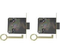 Amig - Cerradura de Embutir Para Mueble - Entrada a 40 mm - Incluye Llave de Gorja - Sistema de Cierre para Mesas, Armarios y Pequeños Muebles - Latón Dorado Mate (Paquete de 2)