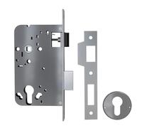 Amig - Cerradura de Embutir Puertas de Madera - Entrada: 60mm - Nuecas - Orificio: 70mm - Cuadrillo: 8mm - Cilindro Europerfil - Bocallaves y Suplemento Reductor: 6mm - Acero Inoxidable Mate